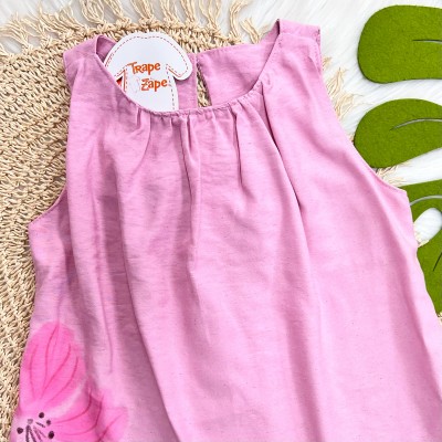 Vestido em Linho Flower Garden - Rosa